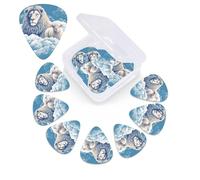 12 Pack Guitar Picks with Organizer Storage Box, 0.46mm, 0.71mm, 0.96mm Thin Medium Heavy Bass Plectrum, Lamb with A Lion On The Clouds Guitar Picks for Acoustic Ukulele Guitar Accessories