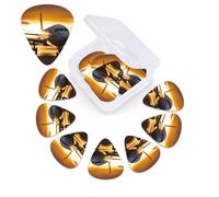 12 Pack Guitar Picks with Organizer Storage Box, 0.46mm, 0.71mm, 0.96mm Thin Medium Heavy Bass Plectrum, Airplane in The Evening Light Guitar Picks for Acoustic Ukulele Guitar Accessories