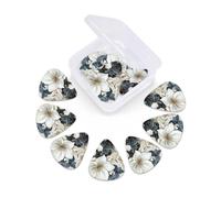 12 Pack Guitar Picks with Organizer Storage Box 3 Different Thickness Blue and White Hibiscus Flower Guitar Picks Plectrums for Bass Electric Acoustic Christmas Gifts Includes 0.46mm, 0.71mm, 0.96mm