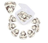 12 Pack Guitar Picks with Organizer Storage Box,Thin, Medium & Heavy 3 Different Thickness Guitar Pick Flowers and horses hand drawn Bass Plectrums for Ukulele Acoustic Guitar Accessories