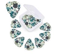 12 Pack Guitar Picks with Organizer Storage Box,Thin, Medium & Heavy 3 Different Thickness Guitar Pick Teal Grey And White Floral Bass Plectrums for Ukulele Acoustic Guitar Accessories