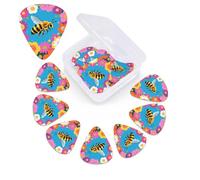 12 Pack Guitar Picks with Organizer Storage Box,Thin, Medium & Heavy 3 Different Thickness Guitar Pick Yellow Bee in Flower Field Bass Plectrums for Ukulele Acoustic Guitar Accessories