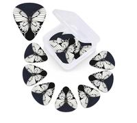 12 Pack Guitar Picks with Organizer Storage Box,Thin, Medium & Heavy 3 Different Thickness Guitar Pick A black and white butterfly Bass Plectrums for Ukulele Acoustic Guitar Accessories