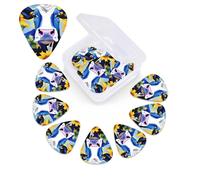 12 Pack Guitar Picks with Organizer Storage Box,Thin, Medium & Heavy 3 Different Thickness Guitar Pick Cow with Sunflowers in Blue Bass Plectrums for Ukulele Acoustic Guitar Accessories