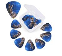 12 Pack Guitar Picks with Organizer Storage Box,Thin, Medium & Heavy 3 Different Thickness Guitar Pick Donkey in Moon Wood Bass Plectrums for Ukulele Acoustic Guitar Accessories