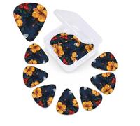 12 Pack Guitar Picks with Organizer Storage Box,Thin, Medium & Heavy 3 Different Thickness Guitar Pick Realistic Hawaiian Flowers Bass Plectrums for Ukulele Acoustic Guitar Accessories