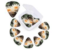 12 Pack Guitar Picks with Organizer Storage Box,Thin, Medium & Heavy 3 Different Thickness Guitar Pick Two Water Lilies Bass Plectrums for Ukulele Acoustic Guitar Accessories