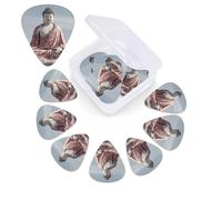 12 Pack Guitar Picks with Organizer Storage Box,Thin, Medium & Heavy 3 Different Thickness Guitar Pick White Buddha Statue Bass Plectrums for Ukulele Acoustic Guitar Accessories