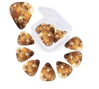 12 Pack Guitar Picks with Organizer Storage Box,Thin, Medium & Heavy 3 Different Thickness Guitar Pick Stem of Brown Flower Bass Plectrums for Ukulele Acoustic Guitar Accessories