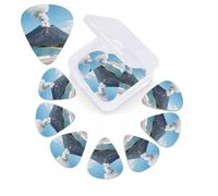 12 Pack Guitar Picks with Organizer Storage Box,Thin, Medium & Heavy 3 Different Thickness Guitar Pick Volcanic Island Bass Plectrums for Ukulele Acoustic Guitar Accessories