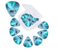 12 Pack Guitar Picks with Organizer Storage Box,Thin, Medium & Heavy 3 Different Thickness Guitar Pick Reindeer in aurora forest Bass Plectrums for Ukulele Acoustic Guitar Accessories