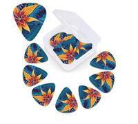 12 Pack Guitar Picks with Organizer Storage Box,Thin, Medium & Heavy 3 Different Thickness Guitar Pick Tropical leaves pattern for tribal design Bass Plectrums for Ukulele Acoustic Guitar Accessories
