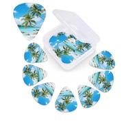 12 Pack Guitar Picks with Organizer Storage Box,Thin, Medium & Heavy 3 Different Thickness Guitar Pick Beach and Coconut Trees Bass Plectrums for Ukulele Acoustic Guitar Accessories