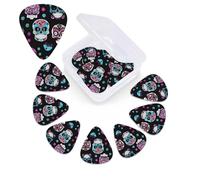 12 Pack Guitar Picks with Organizer Storage Box,Thin, Medium & Heavy 3 Different Thickness Guitar Pick Colorful Skulls Print Bass Plectrums for Ukulele Acoustic Guitar Accessories