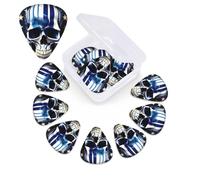 12 Pack Guitar Picks with Organizer Storage Box,Thin, Medium & Heavy 3 Different Thickness Guitar Pick Blue Stripe Stars Skull Bass Plectrums for Ukulele Acoustic Guitar Accessories
