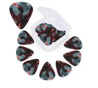 12 Pack Guitar Picks with Organizer Storage Box,Thin, Medium & Heavy 3 Different Thickness Guitar Pick Cool Red and Black Medieval Fantasy Dragon Bass Plectrums for Ukulele Acoustic Guitar Accessories
