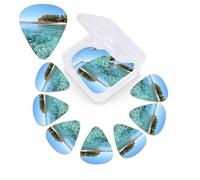 12 Pack Guitar Picks with Organizer Storage Box,Thin, Medium & Heavy 3 Different Thickness Guitar Pick Fiji Island and Clear Sea Bass Plectrums for Ukulele Acoustic Guitar Accessories