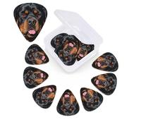 12 Pack Guitar Picks with Organizer Storage Box,Thin, Medium & Heavy 3 Different Thickness Guitar Pick Cool Rottweiler Dog Art Bass Plectrums for Ukulele Acoustic Guitar Accessories
