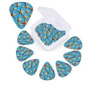12 Pack Guitar Picks with Organizer Storage Box,Thin, Medium & Heavy 3 Different Thickness Guitar Pick blue background with many starfish Bass Plectrums for Ukulele Acoustic Guitar Accessories