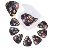 12 Pack Guitar Picks with Organizer Storage Box,Thin, Medium & Heavy 3 Different Thickness Guitar Pick Colorful Boho Floral Bass Plectrums for Ukulele Acoustic Guitar Accessories