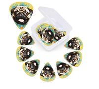 12 Pack Guitar Picks with Organizer Storage Box,Thin, Medium & Heavy 3 Different Thickness Guitar Pick Pug Tie Dye Sunflower Bass Plectrums for Ukulele Acoustic Guitar Accessories