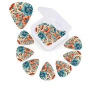 12 Pack Guitar Picks with Organizer Storage Box,Thin, Medium & Heavy 3 Different Thickness Guitar Pick Orange Floral Pattern Bass Plectrums for Ukulele Acoustic Guitar Accessories