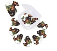 12 Pack Guitar Picks with Organizer Storage Box,Thin, Medium & Heavy 3 Different Thickness Guitar Pick Green Cartoon Dinosaur Bass Plectrums for Ukulele Acoustic Guitar Accessories