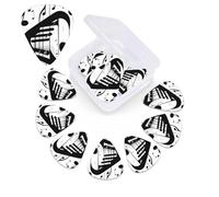 12 Pack Guitar Picks with Organizer Storage Box,Thin, Medium & Heavy 3 Different Thickness Guitar Pick Black and White Music Note Bass Plectrums for Ukulele Acoustic Guitar Accessories