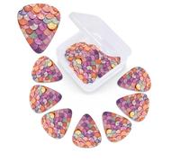 12 Pack Guitar Picks with Organizer Storage Box,Thin, Medium & Heavy 3 Different Thickness Guitar Pick Mermaid scales background Bass Plectrums for Ukulele Acoustic Guitar Accessories