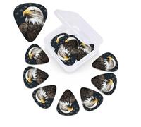 12 Pack Guitar Picks with Organizer Storage Box,Thin, Medium & Heavy 3 Different Thickness Guitar Pick American bald eagle sitting on flag ribbon Bass Plectrums for Ukulele Acoustic Guitar Accessories