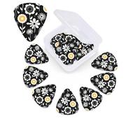 12 Pack Guitar Picks with Organizer Storage Box,Thin, Medium & Heavy 3 Different Thickness Guitar Pick Simple Strokes of Flowers Bass Plectrums for Ukulele Acoustic Guitar Accessories