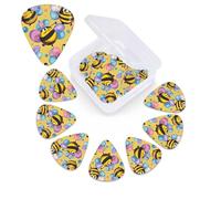 12 Pack Guitar Picks with Organizer Storage Box,Thin, Medium & Heavy 3 Different Thickness Guitar Pick Cartoon Bee Pattern Bass Plectrums for Ukulele Acoustic Guitar Accessories