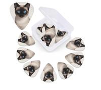 12 Pack Guitar Picks with Organizer Storage Box,Thin, Medium & Heavy 3 Different Thickness Guitar Pick Siamese Cat Art Bass Plectrums for Ukulele Acoustic Guitar Accessories