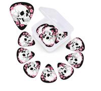 12 Pack Guitar Picks with Organizer Storage Box,Thin, Medium & Heavy 3 Different Thickness Guitar Pick White Skull & Pink Cherry Blossoms Bass Plectrums for Ukulele Acoustic Guitar Accessories