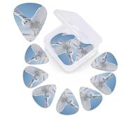 12 Pack Guitar Picks with Organizer Storage Box,Thin, Medium & Heavy 3 Different Thickness Guitar Pick White snowy owl Bass Plectrums for Ukulele Acoustic Guitar Accessories