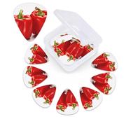 12 Pack Guitar Picks with Organizer Storage Box,Thin, Medium & Heavy 3 Different Thickness Guitar Pick Two Red Bell Peppers Bass Plectrums for Ukulele Acoustic Guitar Accessories