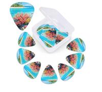 12 Pack Guitar Picks with Organizer Storage Box,Thin, Medium & Heavy 3 Different Thickness Guitar Pick Island Corals Bass Plectrums for Ukulele Acoustic Guitar Accessories