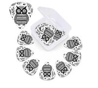 12 Pack Guitar Picks with Organizer Storage Box,Thin, Medium & Heavy 3 Different Thickness Guitar Pick Black and White Owl Bass Plectrums for Ukulele Acoustic Guitar Accessories