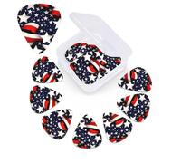 12 Pack Guitar Picks with Organizer Storage Box,Thin, Medium & Heavy 3 Different Thickness Guitar Pick American Flag Stars Stripes Bass Plectrums for Ukulele Acoustic Guitar Accessories