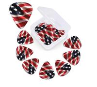 12 Pack Guitar Picks with Organizer Storage Box,Thin, Medium & Heavy 3 Different Thickness Guitar Pick American Flag Bass Plectrums for Ukulele Acoustic Guitar Accessories