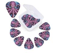 12 Pack Guitar Picks with Organizer Storage Box,Thin, Medium & Heavy 3 Different Thickness Guitar Pick Purple Octopus Bass Plectrums for Ukulele Acoustic Guitar Accessories