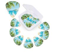 12 Pack Guitar Picks with Organizer Storage Box,Thin, Medium & Heavy 3 Different Thickness Guitar Pick Island Coconut Bass Plectrums for Ukulele Acoustic Guitar Accessories