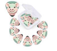 12 Pack Guitar Picks with Organizer Storage Box,Thin, Medium & Heavy 3 Different Thickness Guitar Pick Cute long ear Pig Bass Plectrums for Ukulele Acoustic Guitar Accessories