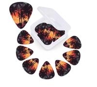 12 Pack Guitar Picks with Organizer Storage Box,Thin, Medium & Heavy 3 Different Thickness Guitar Pick Palm trees at sunset Bass Plectrums for Ukulele Acoustic Guitar Accessories