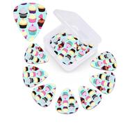 12 Pack Guitar Picks with Organizer Storage Box,Thin, Medium & Heavy 3 Different Thickness Guitar Pick Cupcake Patterns Bass Plectrums for Ukulele Acoustic Guitar Accessories
