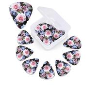 12 Pack Guitar Picks with Organizer Storage Box,Thin, Medium & Heavy 3 Different Thickness Guitar Pick Blue and pink flowers Bass Plectrums for Ukulele Acoustic Guitar Accessories