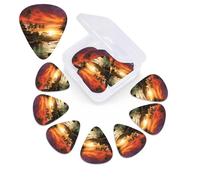 12 Pack Guitar Picks with Organizer Storage Box,Thin, Medium & Heavy 3 Different Thickness Guitar Pick Mysterious tropical style Bass Plectrums for Ukulele Acoustic Guitar Accessories