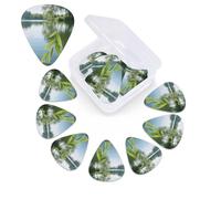 12 Pack Guitar Picks with Organizer Storage Box,Thin, Medium & Heavy 3 Different Thickness Guitar Pick Green Leaves Bass Plectrums for Ukulele Acoustic Guitar Accessories