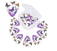 12 Pack Guitar Picks with Organizer Storage Box,Thin, Medium & Heavy 3 Different Thickness Guitar Pick Colorful Butterflies Bass Plectrums for Ukulele Acoustic Guitar Accessories