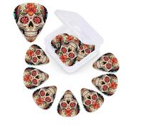12 Pack Guitar Picks with Organizer Storage Box,Thin, Medium & Heavy 3 Different Thickness Guitar Pick Colorful Sugar Skull Bass Plectrums for Ukulele Acoustic Guitar Accessories